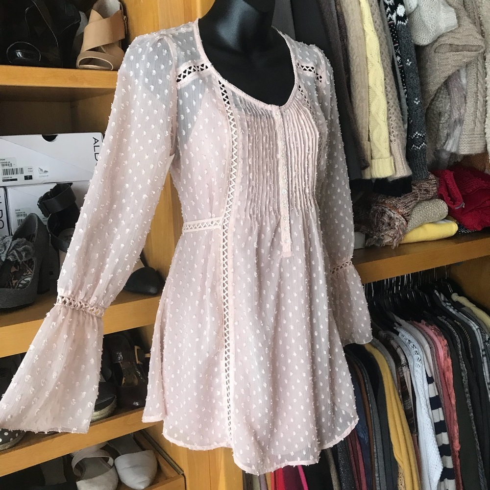 KIMCHI BLUE Pretty in pale pink sheer blouse with slip tank